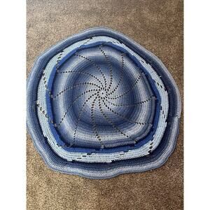 Crocheted Hexagon Shaped Afghan Handmade Blue Dragonfly Throw Blanket 45.5” x 4